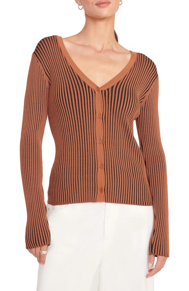 STAUD Rib Cardigan in Black/Tan Cover