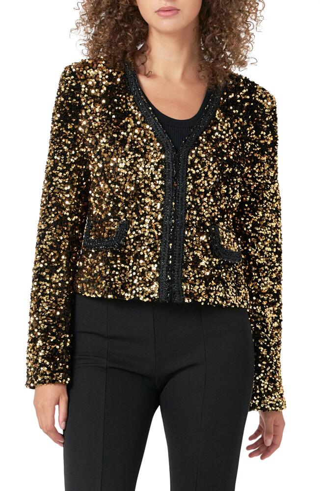 Endless Rose Sequin Padded Shoulder Jacket in Gold Cover