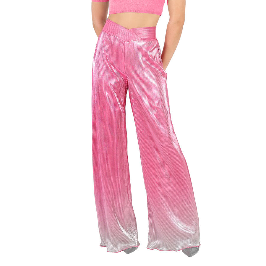 Rotate Ladies Silvery Pink Glo Gradient Plisse Straight Pants Cover