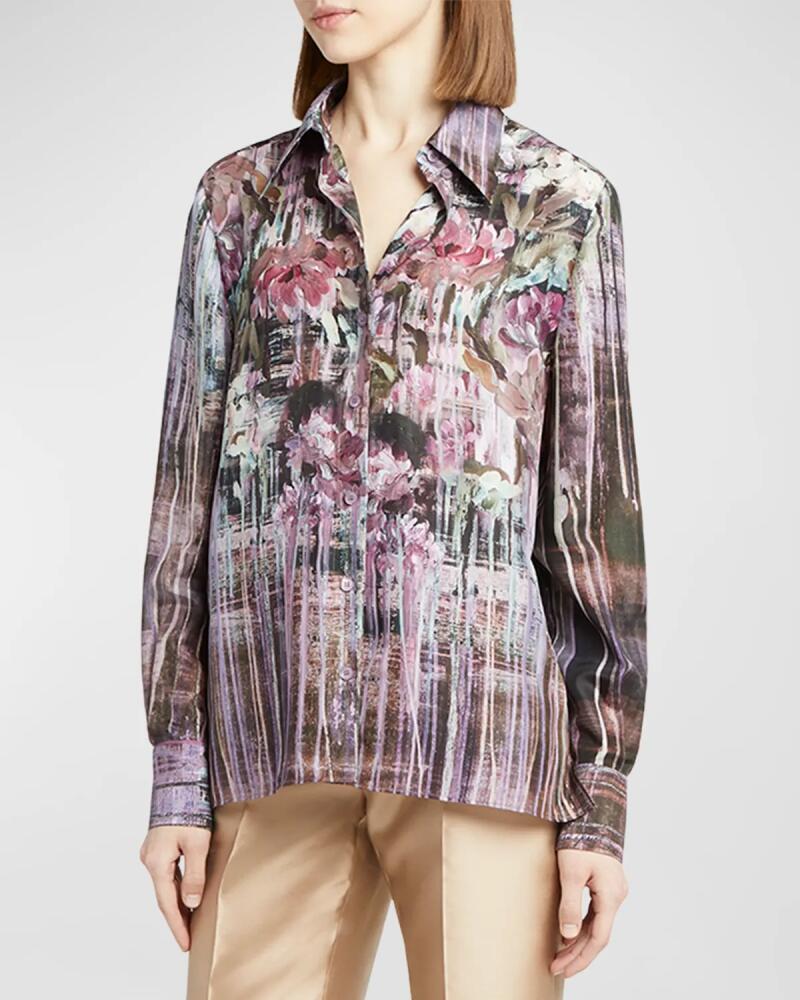 Alberta Ferretti Printed Chiffon Button-Down Blouse Cover