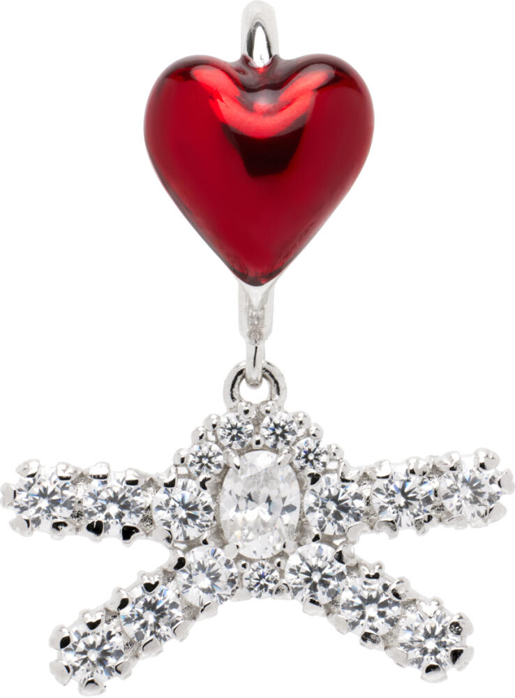 SHUSHU/TONG Silver & Red YVMIN Edition Enamel Heart Gem Bowknot Lip Ring Cover