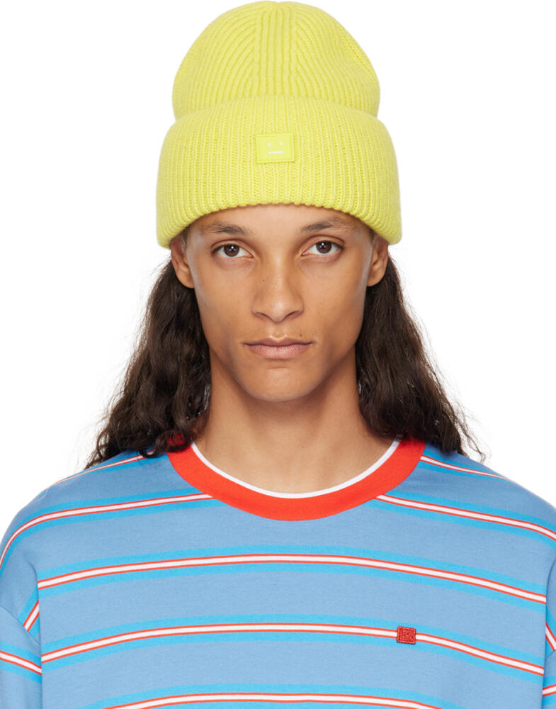 Acne Studios Yellow Small Face Logo Beanie Cover