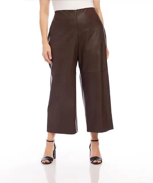 Karen Kane Plus Size Cropped Vegan Leather Pants (Brown) Women's Jumpsuit & Rompers One Piece Cover