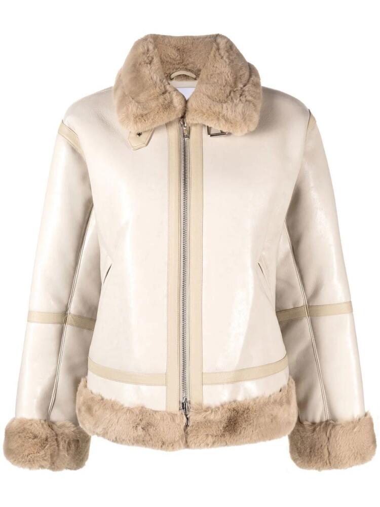 STAND STUDIO shearling-trim zip-fastening coat - Neutrals Cover