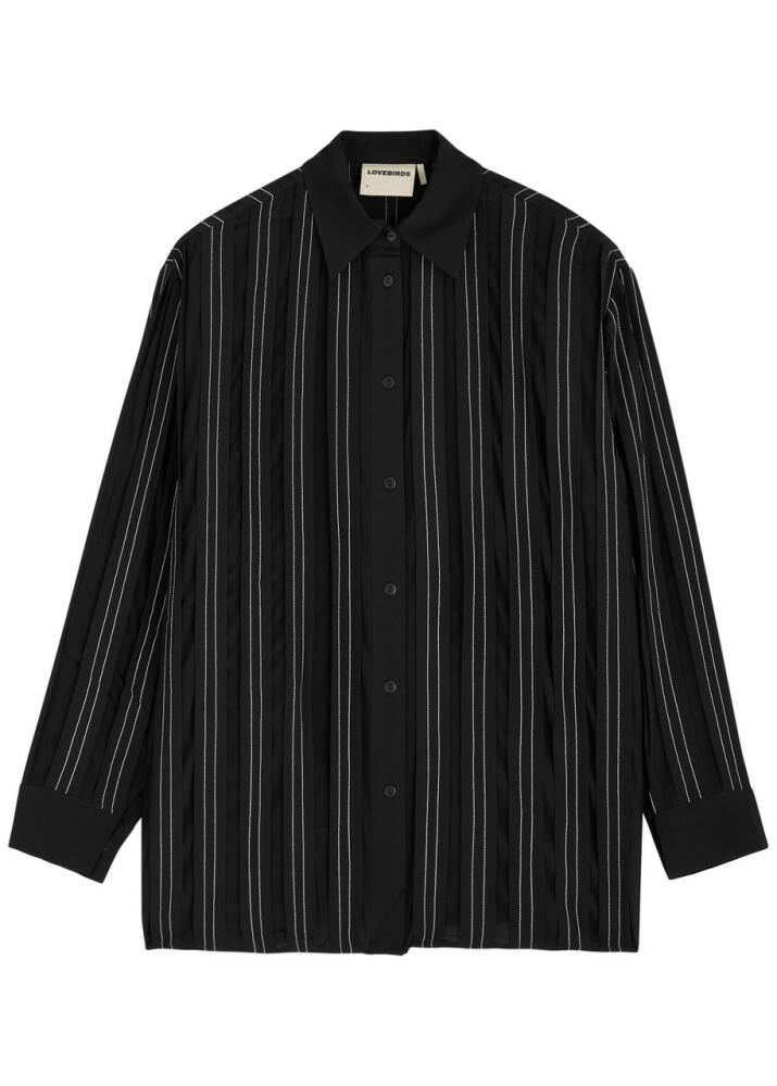 Lovebirds Striped Appliquéd Silk Shirt - Black Cover