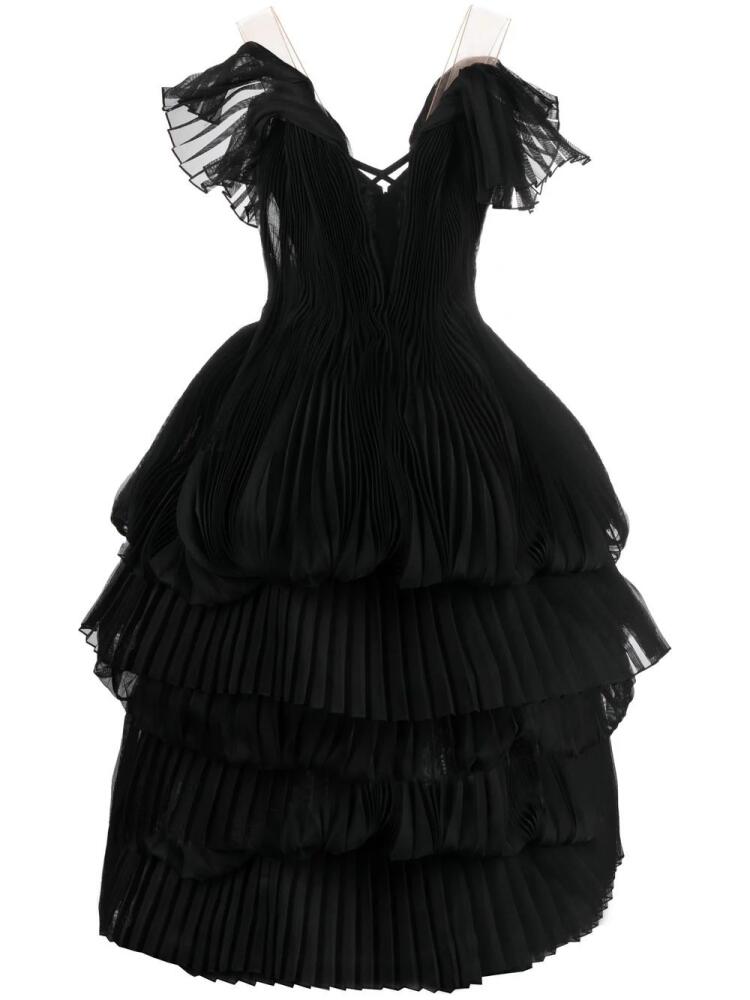 Marchesa pleated tiered gown - Black Cover