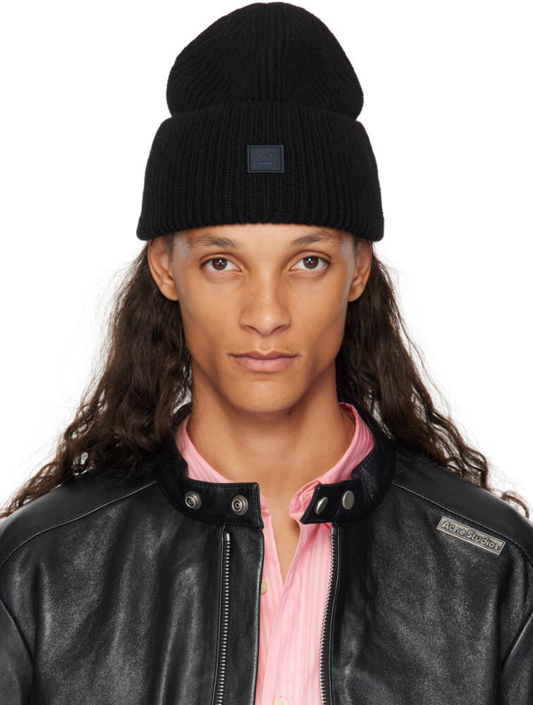 Acne Studios Black Small Face Logo Beanie Cover