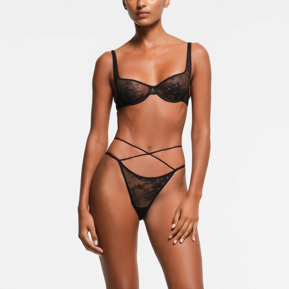 SKIMS Strappy Bikini | Black | 3XL | Ultra Fine Lace Cover