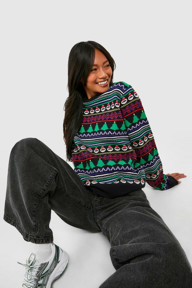 boohoo Womens Ditsy Fairisle Christmas Sweater - Navy Cover