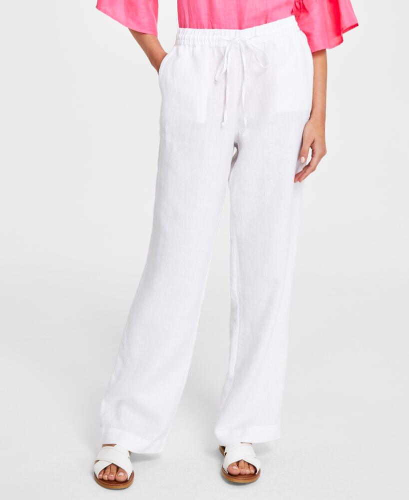 Charter Club Women's 100% Linen Drawstring Pants, Created for Macy's - Bright White Cover