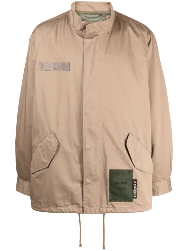 izzue logo-patch layered cotton jacket - Brown Cover