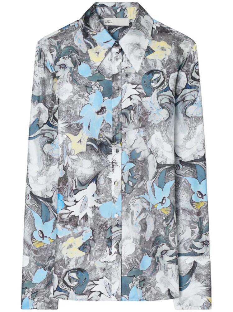 Tory Burch floral-print silk shirt - Grey Cover