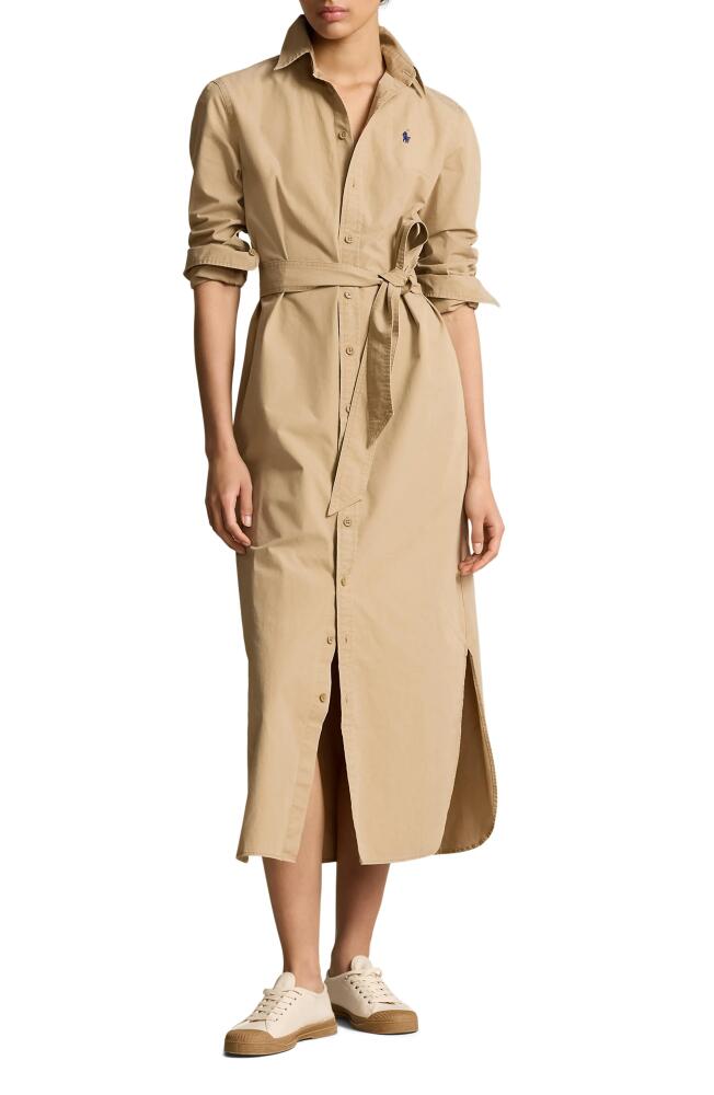 Polo Ralph Lauren Cory Tie Belt Long Sleeve Twill Maxi Shirtdress in Rl Khaki Cover