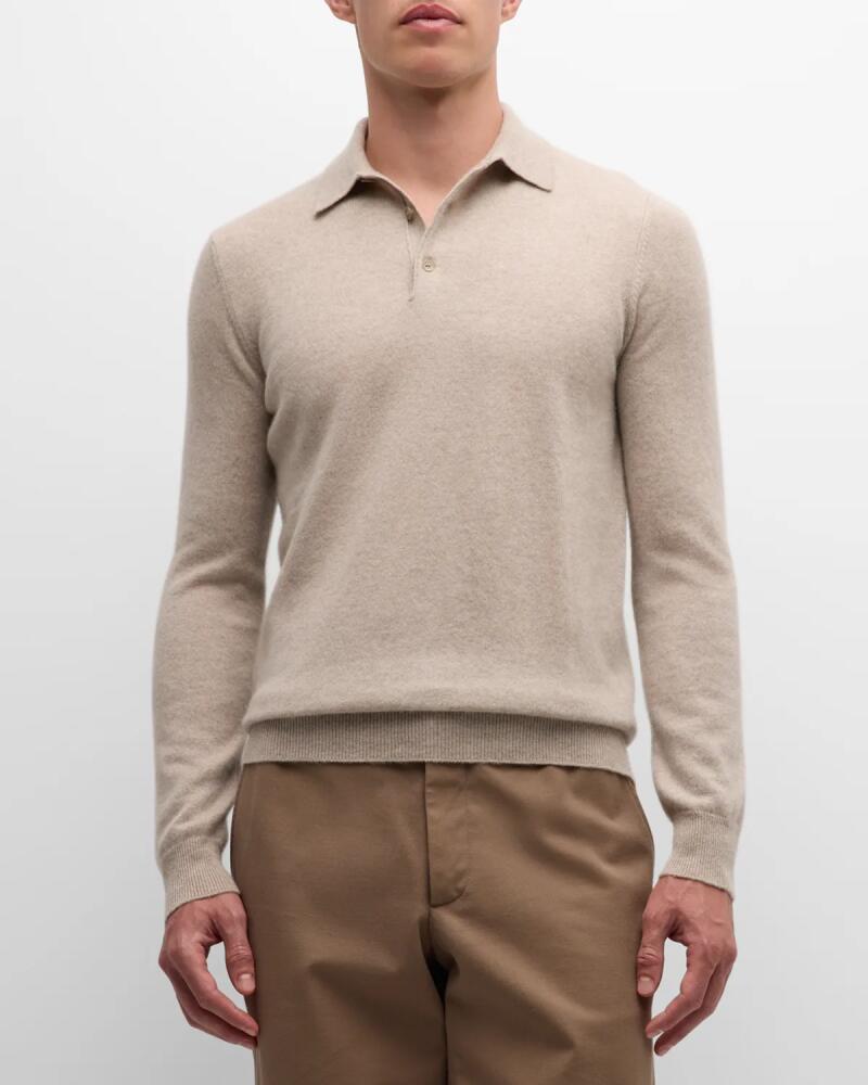 Neiman Marcus Cashmere Collection Men's Solid Cashmere Polo Sweater Cover