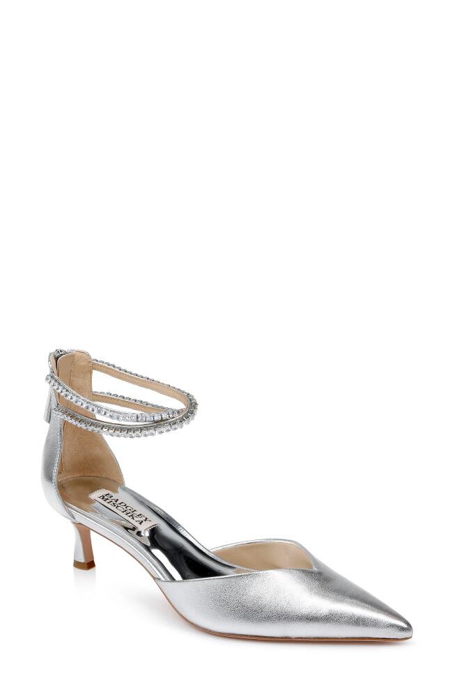 Badgley Mischka Collection Lilibeth Kitten Heel Ankle Strap Pump in Silver Cover