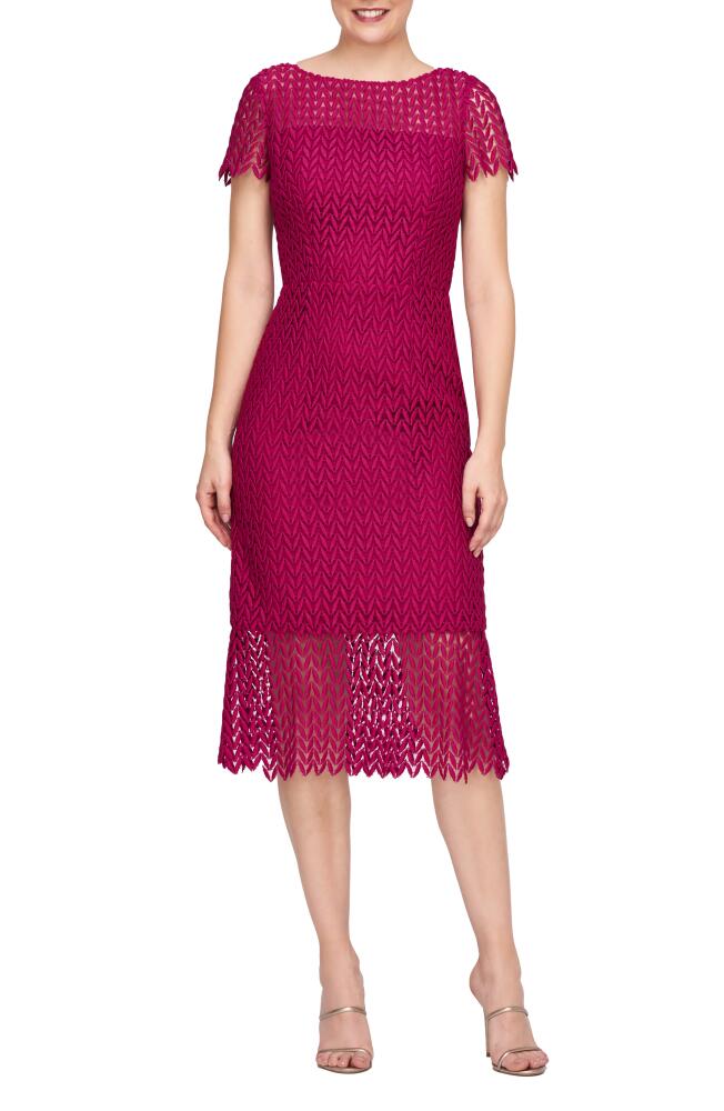 Kay Unger Tatum Floral Lace Midi Cocktail Dress in Sangria Cover