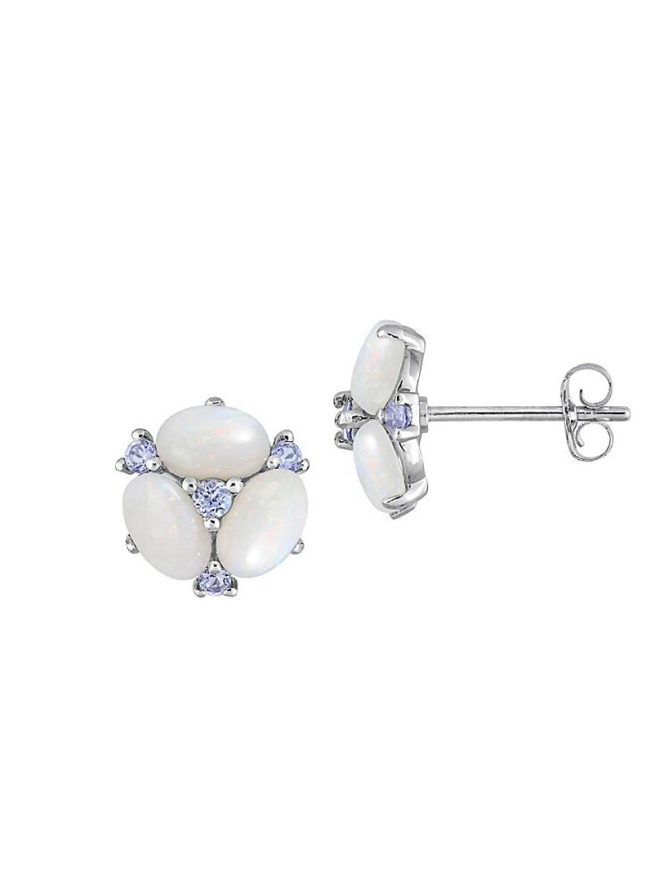 Sonatina Women's 14K White Gold, Opal & Tanzanite Stud Earrings Cover