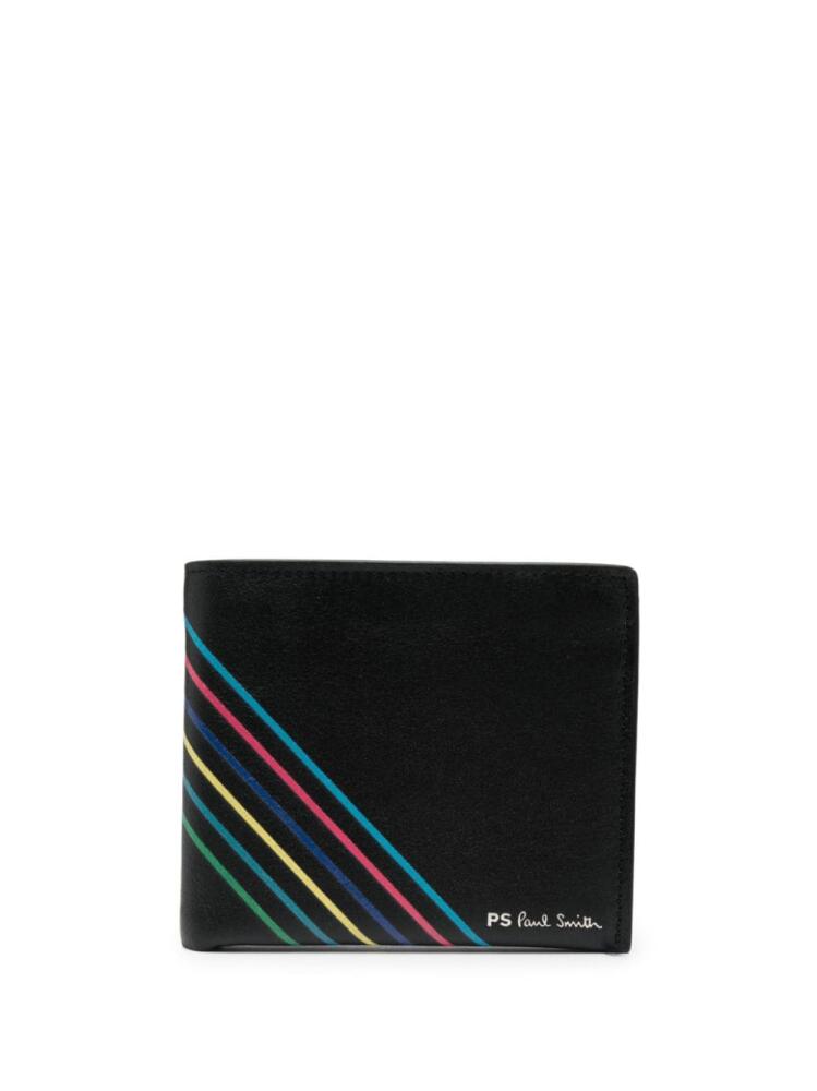 PS Paul Smith rainbow stripe-detail leather wallet - Black Cover