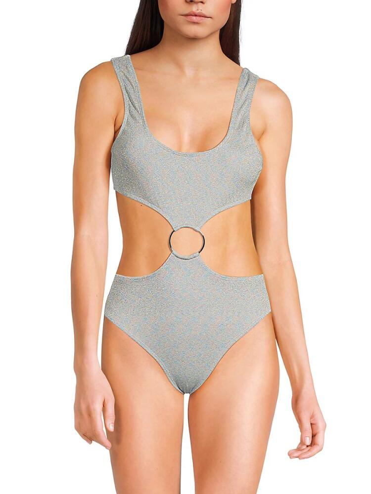 Montce Women's Disco Sparkle Metallic Cutout One Piece Swimsuit - Light Grey Cover