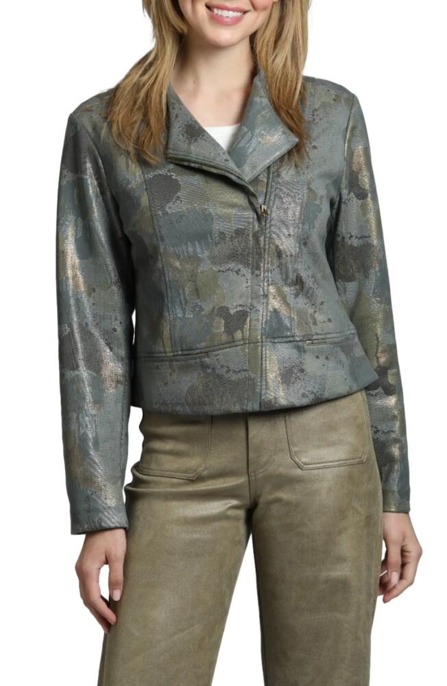 APNY Faux Suede Moto Jacket in Green Multi Cover