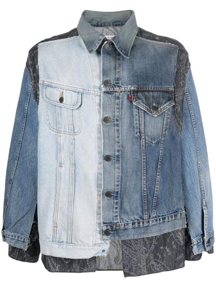 Needles logo-tag layered denim jacket - Blue Cover