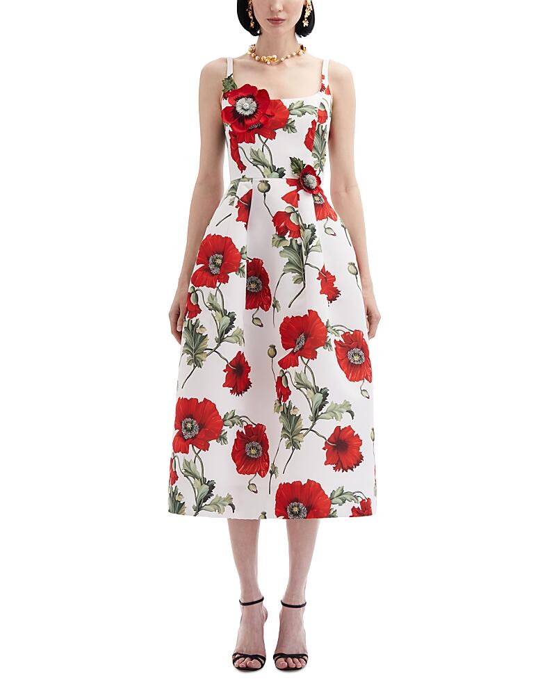 Oscar de la Renta Threadwork Embroidered Poppies Faille Dress Cover