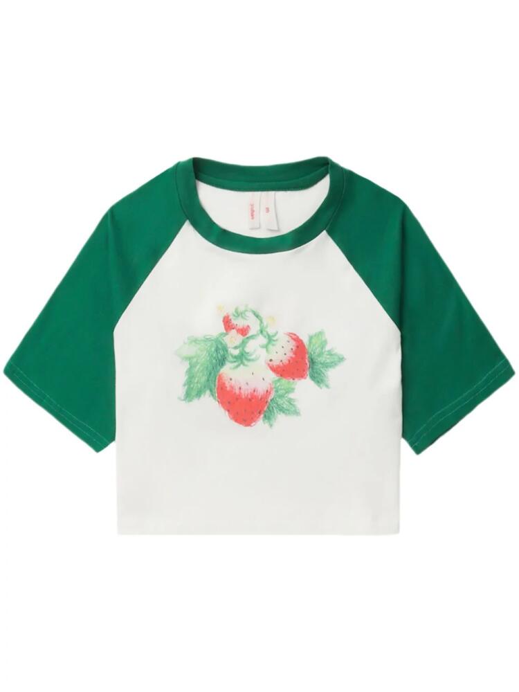 yuhan wang strawberry-print cropped T-shirt - White Cover