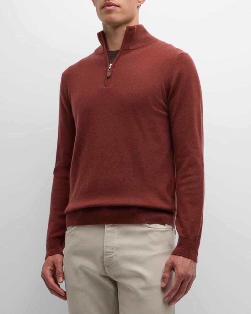 Neiman Marcus Cashmere Collection Men's Cashmere Quarter-Zip Sweater Cover