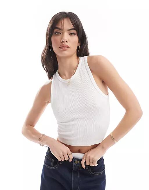 Stradivarius high neck seamless ribbed tank top in white Cover