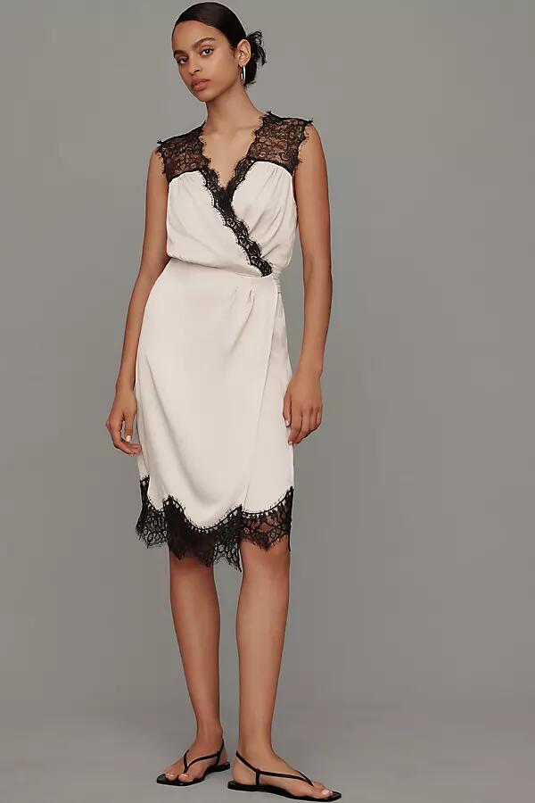 By Anthropologie Sleeveless V-Neck Lace Wrap Midi Dress Cover