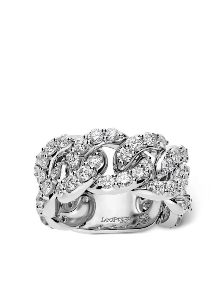 LEO PIZZO 18kt white gold diamond Groumette ring - Silver Cover