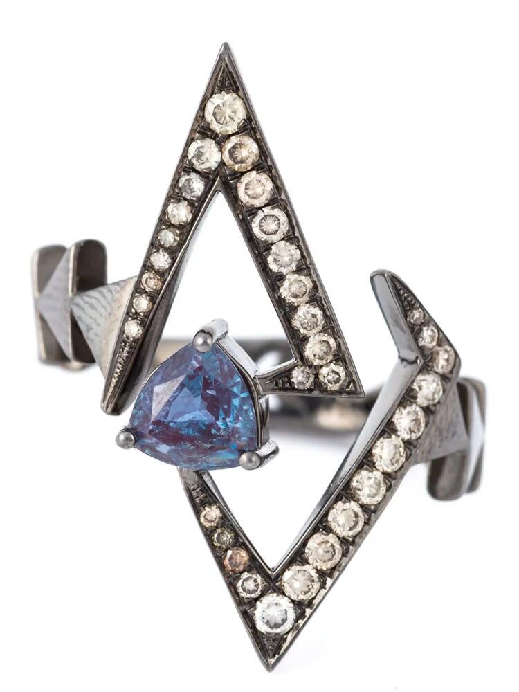 Nikos Koulis geometric sapphire and diamond ring - Metallic Cover