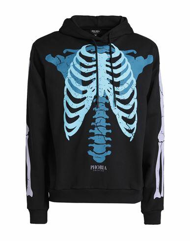 Phobia Archive Hoodie With Blue Skeleton Man Sweatshirt Black Cotton Cover