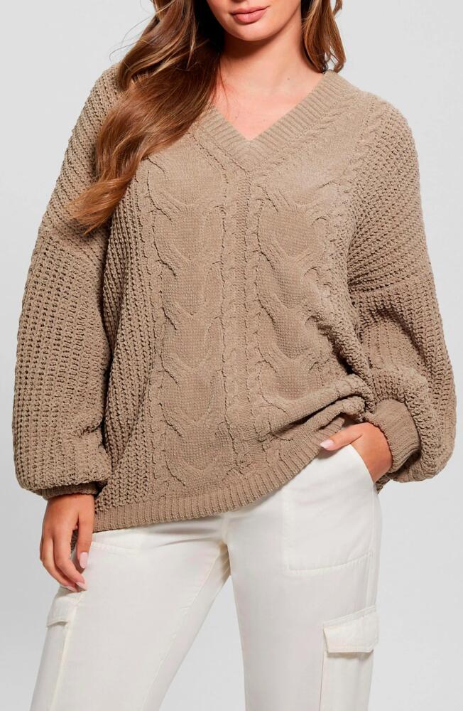 GUESS Aki Cable Knit Cardigan in Silk Taupe Cover