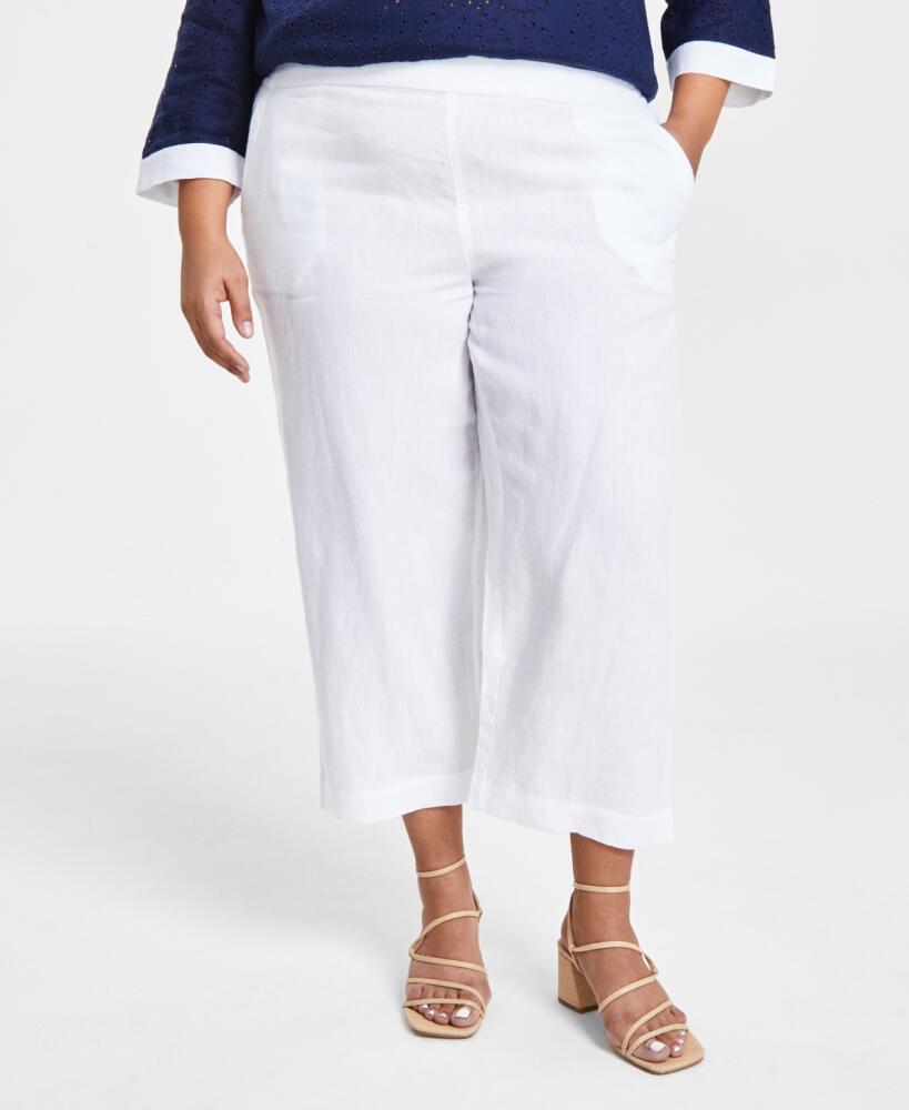 Charter Club Plus Size 100% Linen Cropped Pants, Created for Macy's - Bright White Cover