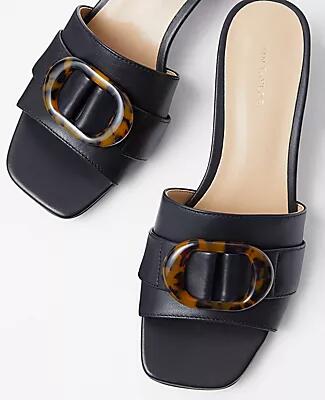 Ann Taylor Tortoiseshell Print Buckle Strap Leather Sandals Cover