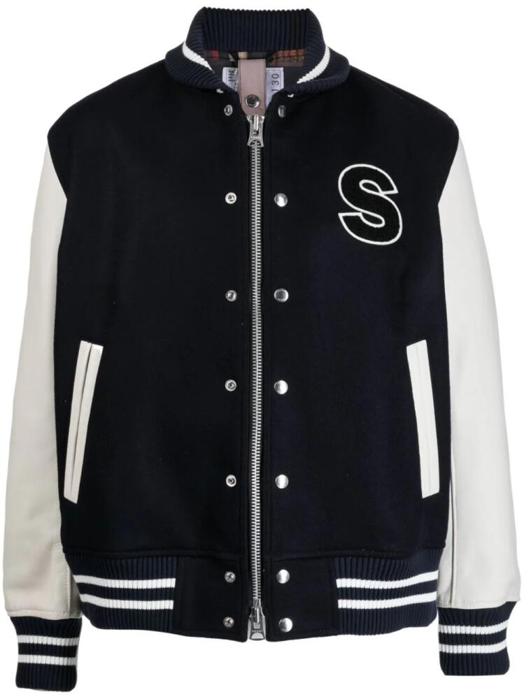 sacai appliqué-detail wool varsity jacket - Black Cover