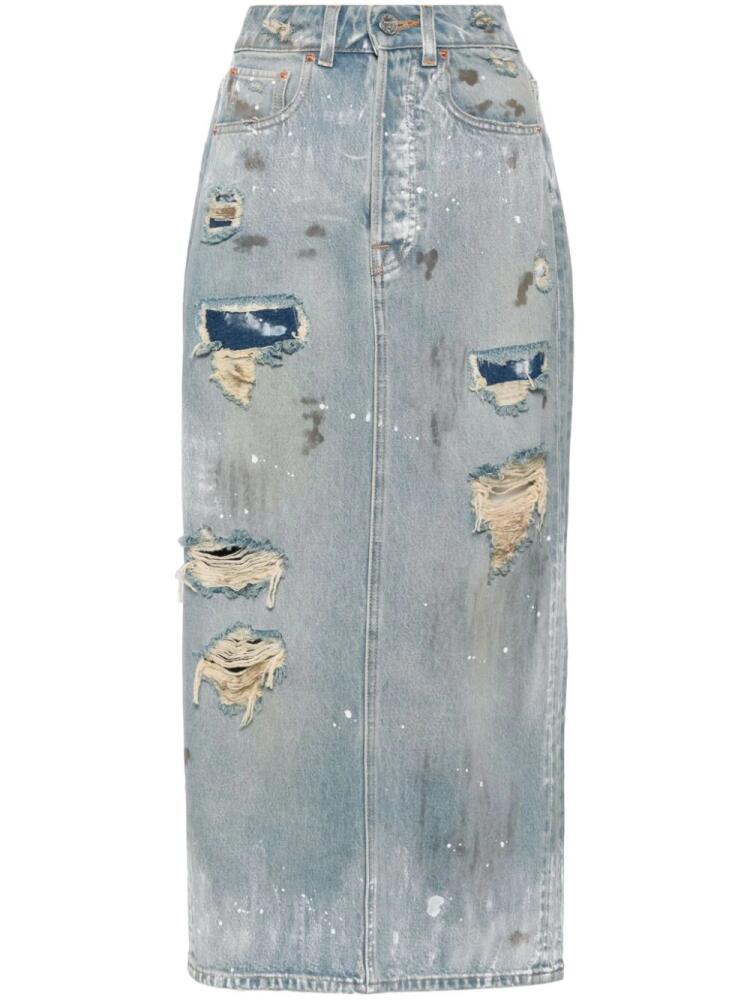 VETEMENTS distressed-effect denim midi skirt - Blue Cover