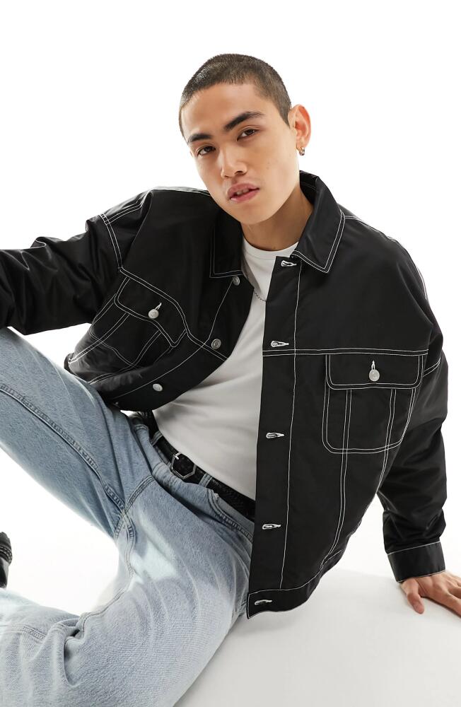 ASOS DESIGN Crop Nylon Trucker Jacket in Black Cover