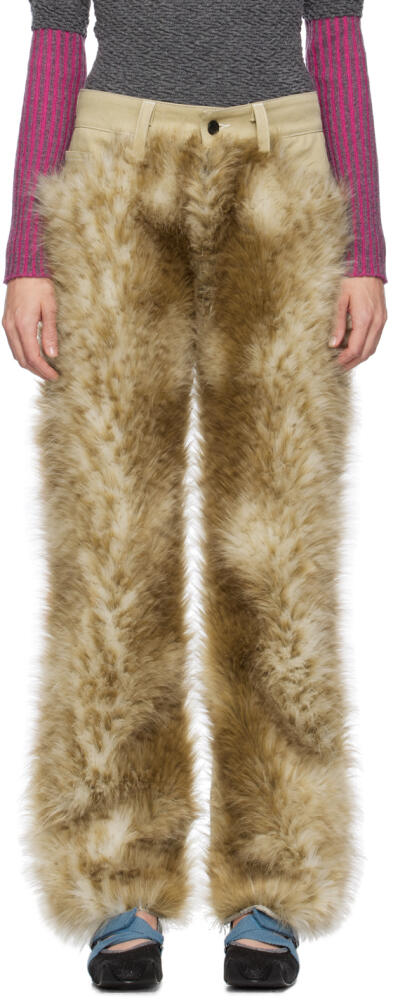 Paula Canovas Del Vas SSENSE Exclusive Beige Faux-Fur Jeans Cover