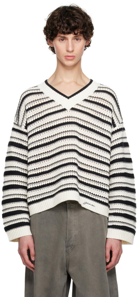 GANNI White & Black Striped Sweater Cover