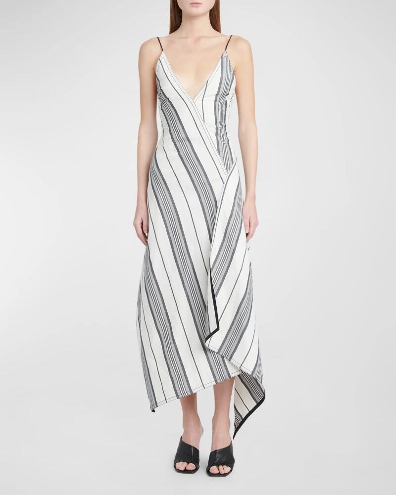 Ferragamo Asymmetric Striped Backless Midi Dress Cover