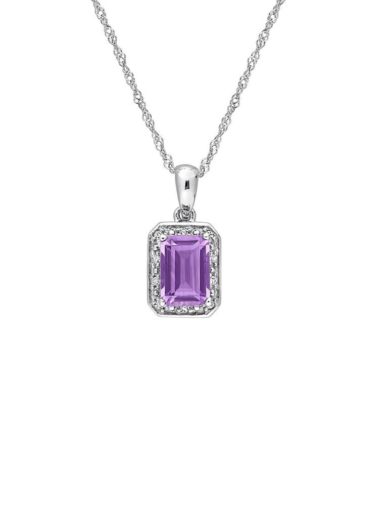 Sonatina Women's 14K White Gold, Amethyst & Diamond Pendant Necklace Cover