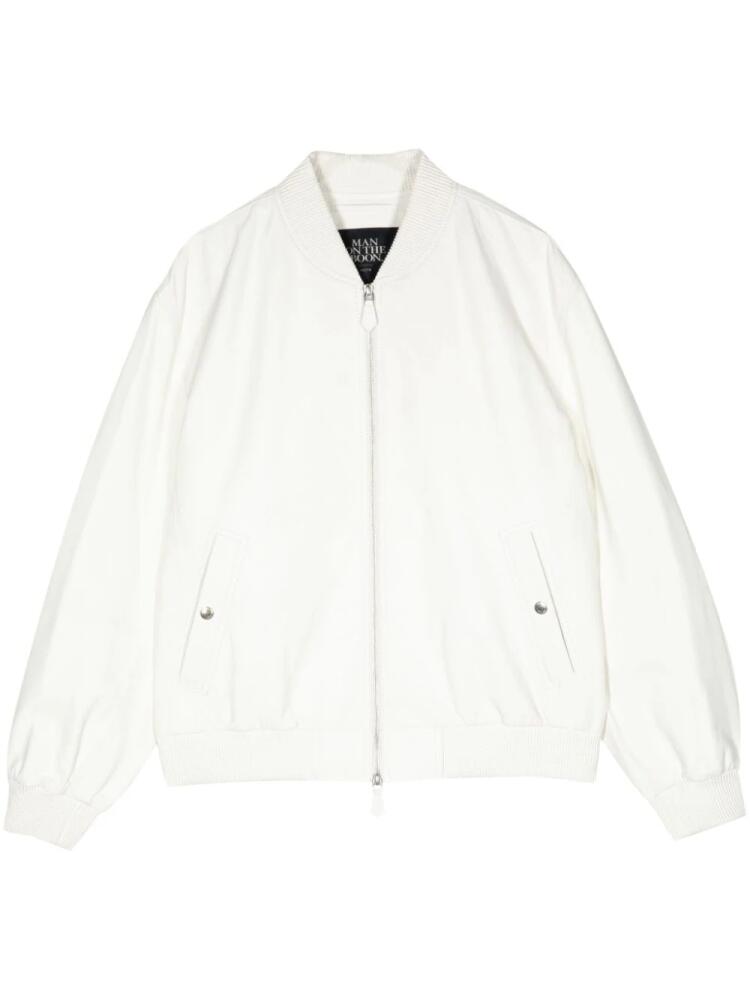 Man On The Boon. zip-up varsity leather jacket - White Cover