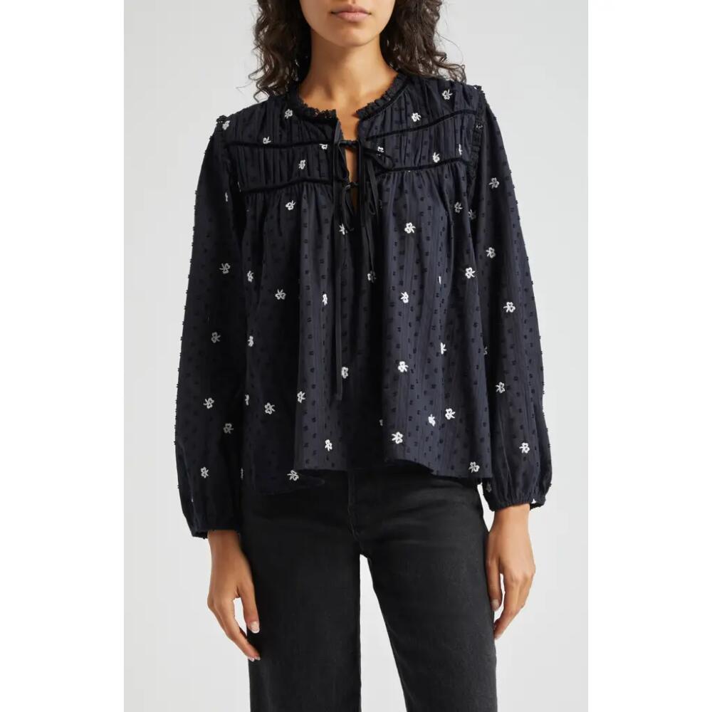 MILLE Colette Embroidered Cotton Clip Dot Top in Debut Cover