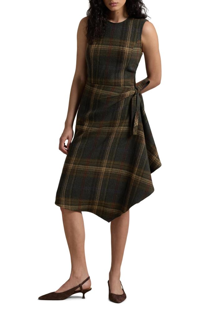 Polo Ralph Lauren Plaid Sleeveless Wool Blend Faux Wrap Dress in Green Multi Plaid Cover