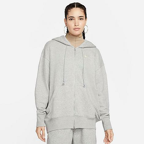 Nike Women's Sportswear Phoenix Fleece Oversized Full-Zip Hoodie in Grey/Dark Grey Heather Cover