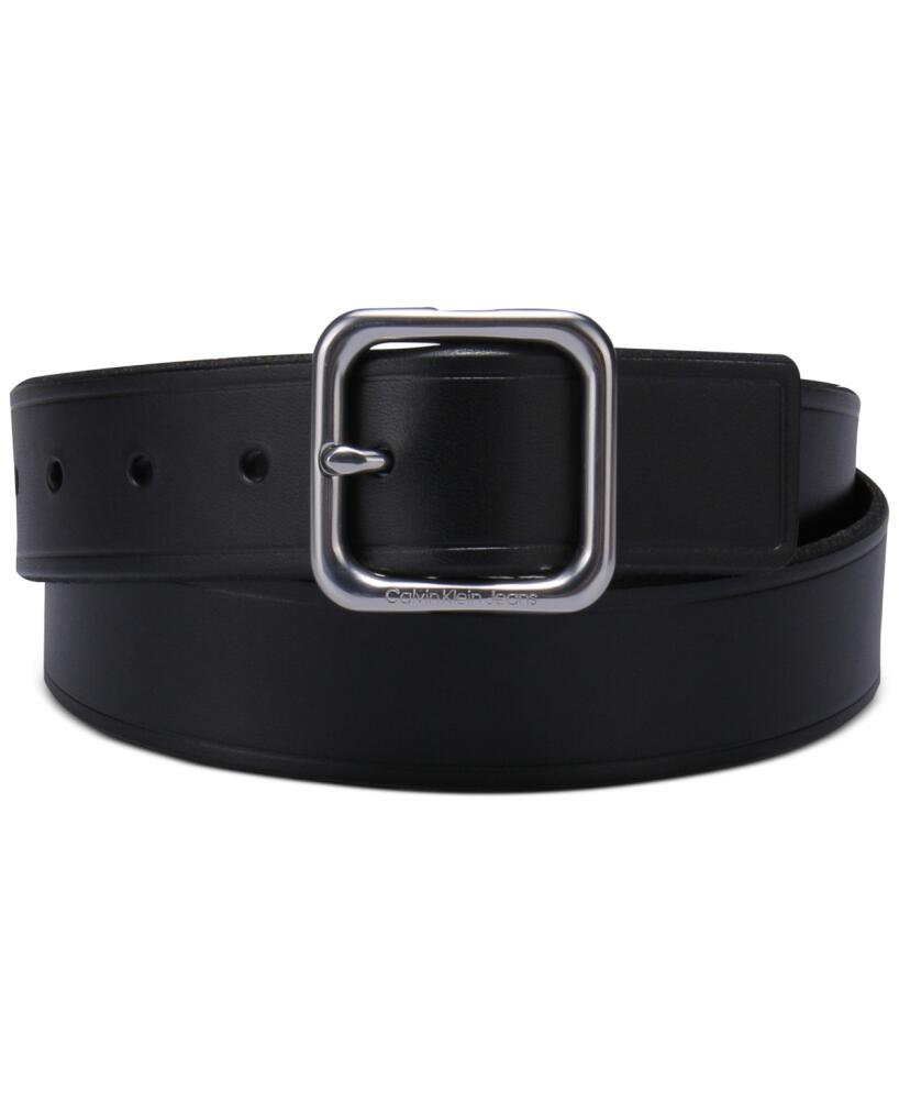 Calvin Klein Women's Square Center Bar Buckle Casual Leather Belt - Black Cover