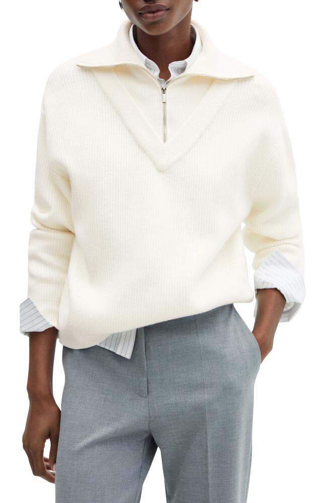 MANGO Rib Half Zip Sweater in Ecru Cover