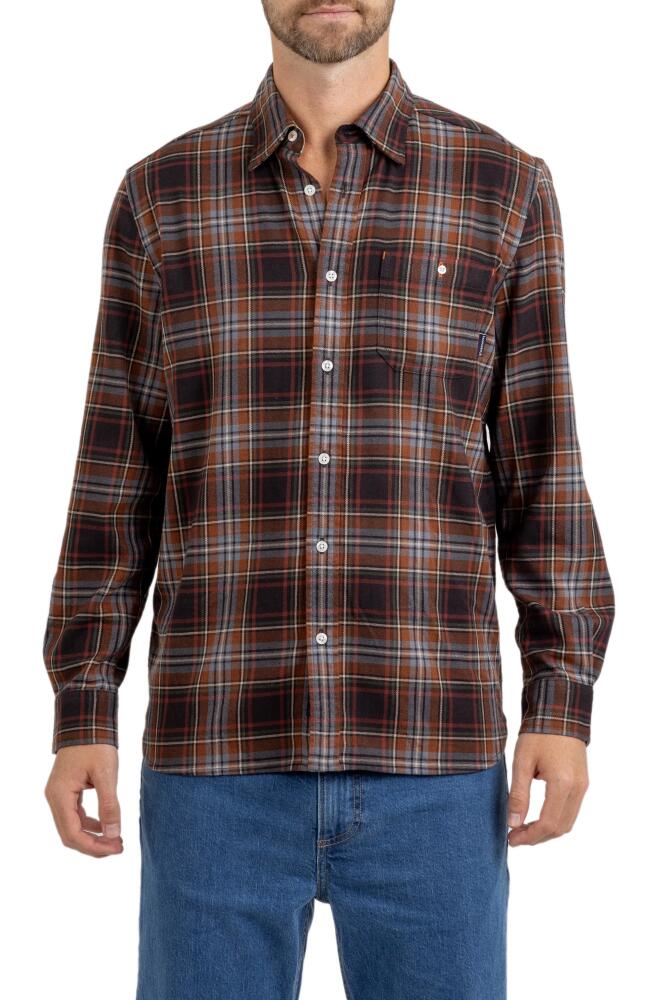 Rainforest Plaid Flannel Button-Up Shirt in Brown, Orange Tan Cover